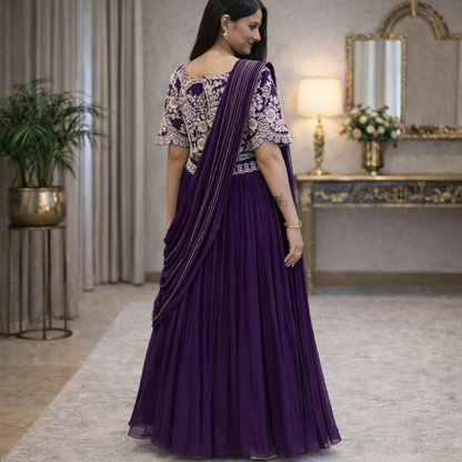 Designer Chinon Embroidery Lehenga Saree with Stitched Blouse & Dupatta