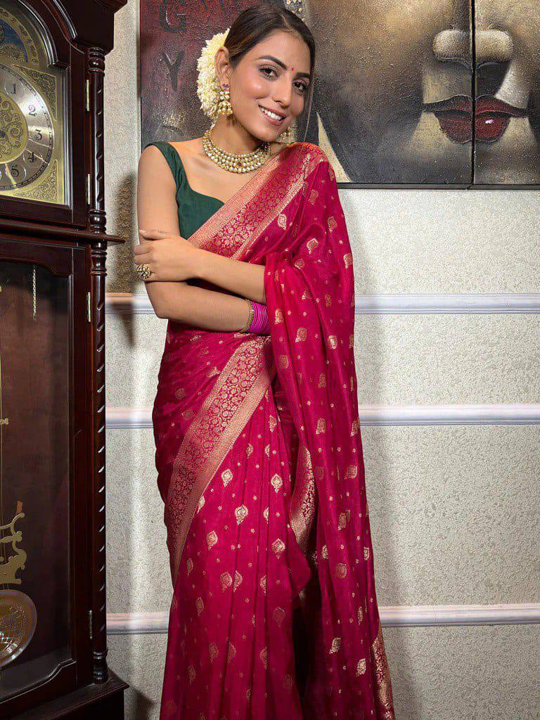 Pink Zari Work Silk Saree