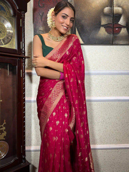 Pink Zari Work Silk Saree
