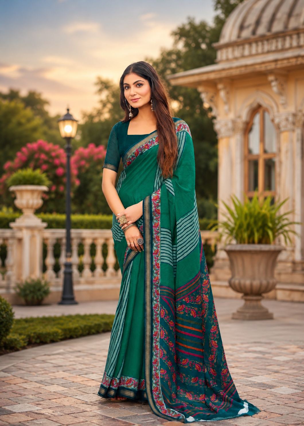 Pathshala Premium Viscose Mul Cotton Printed Saree with Zari Border