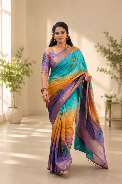 Pure Tussar Silk Saree for Women | Handloom Bhagalpuri Panel Design with Golden Border