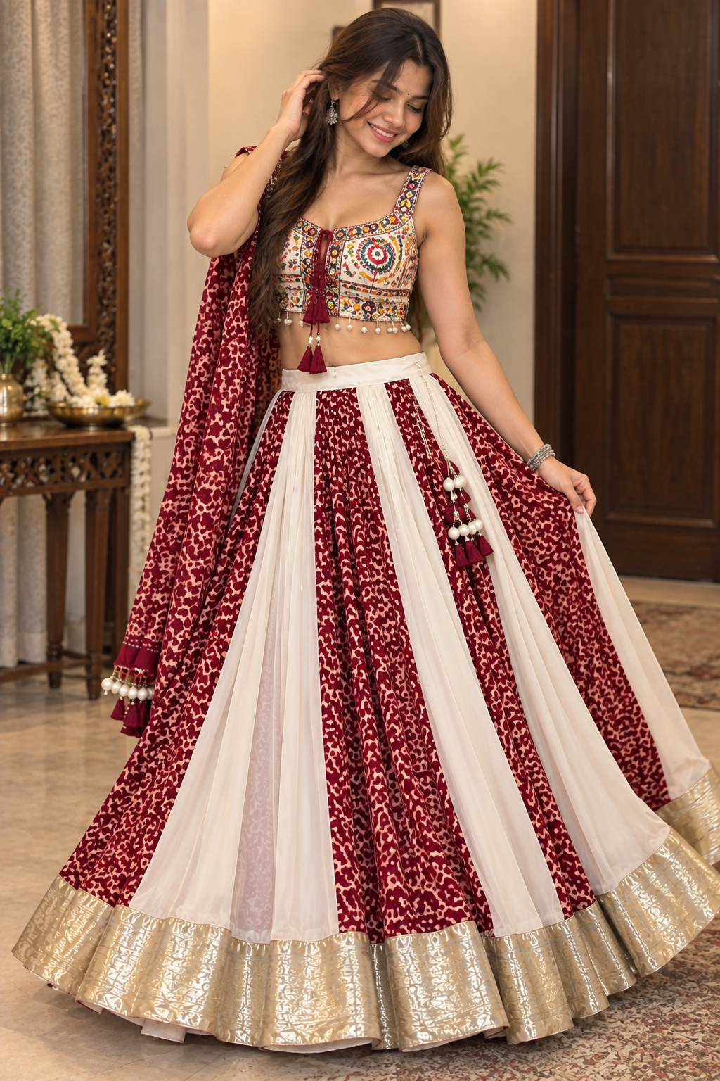 Navratri Special Pure Cotton Lehenga Choli with Gamathi Work | 6 Meter Flair