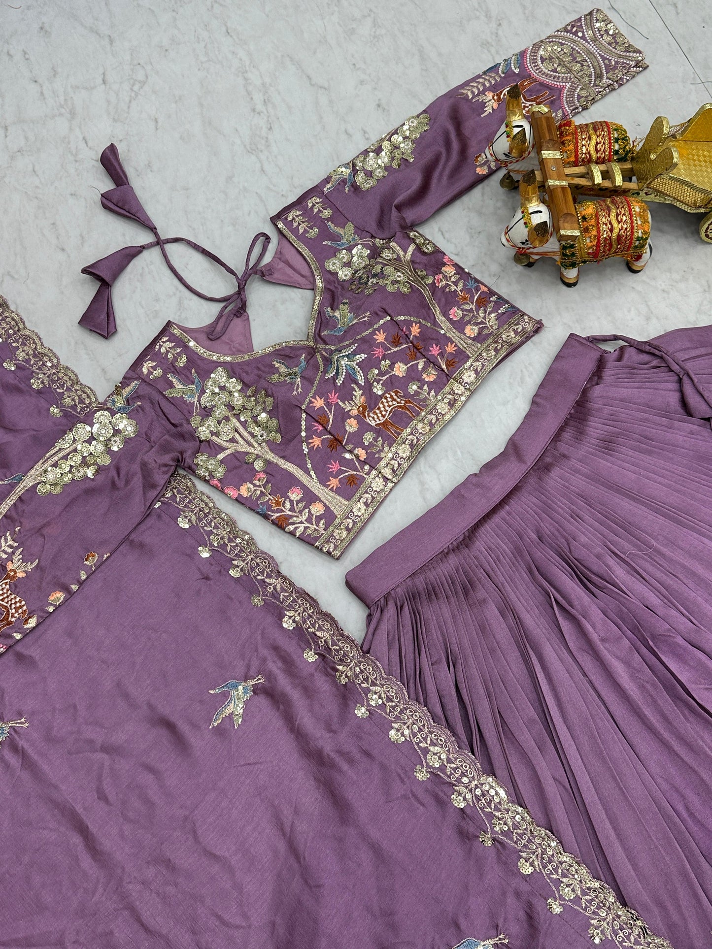 Wedding Embroidered Vichitra Silk Lehenga Choli Set