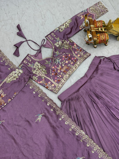 Wedding Embroidered Vichitra Silk Lehenga Choli Set
