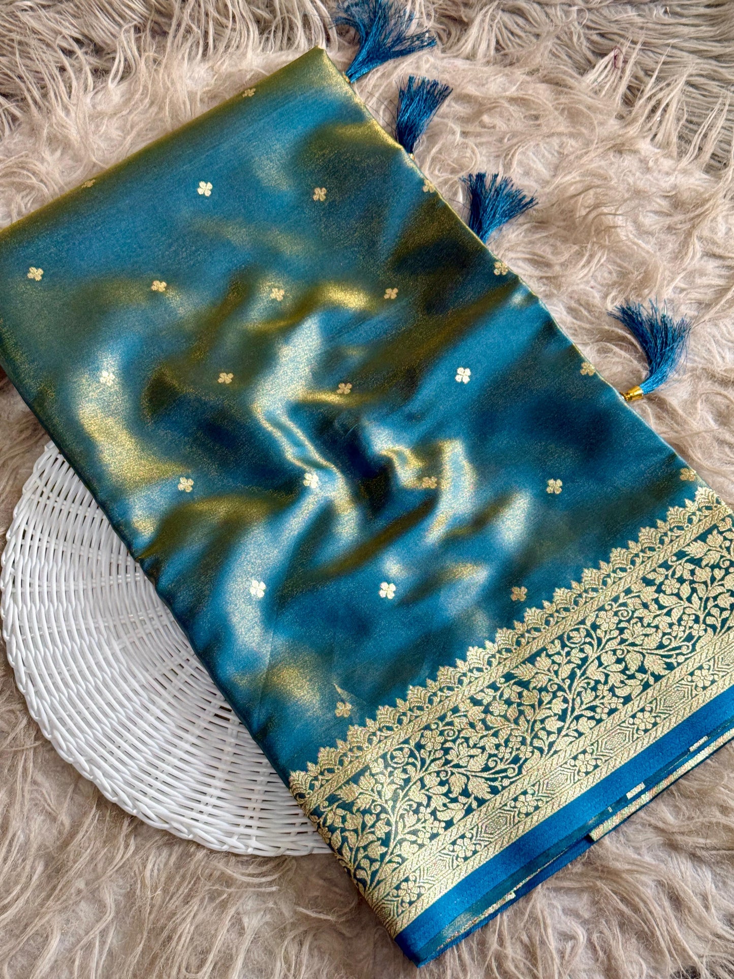 Royal Banarasi Glass Satin Silk Saree with Elegant Zari Woven Border