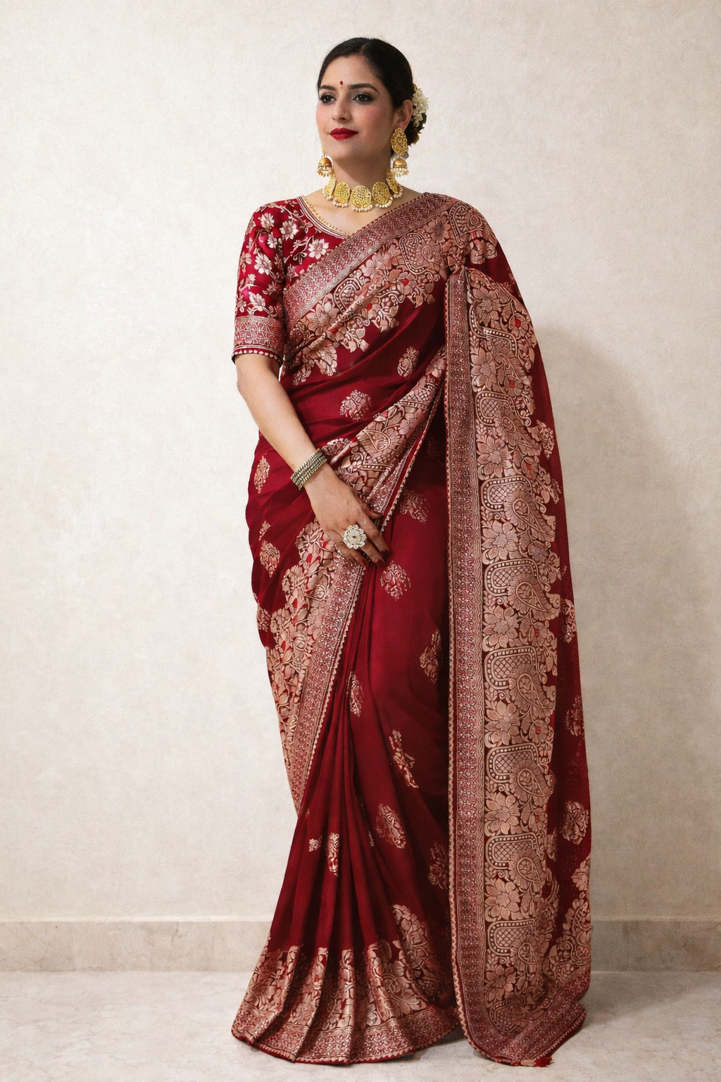 Pure Viscose Dolla Silk Zari Weaving Saree with Rich Pallu & Samosa Patti Border