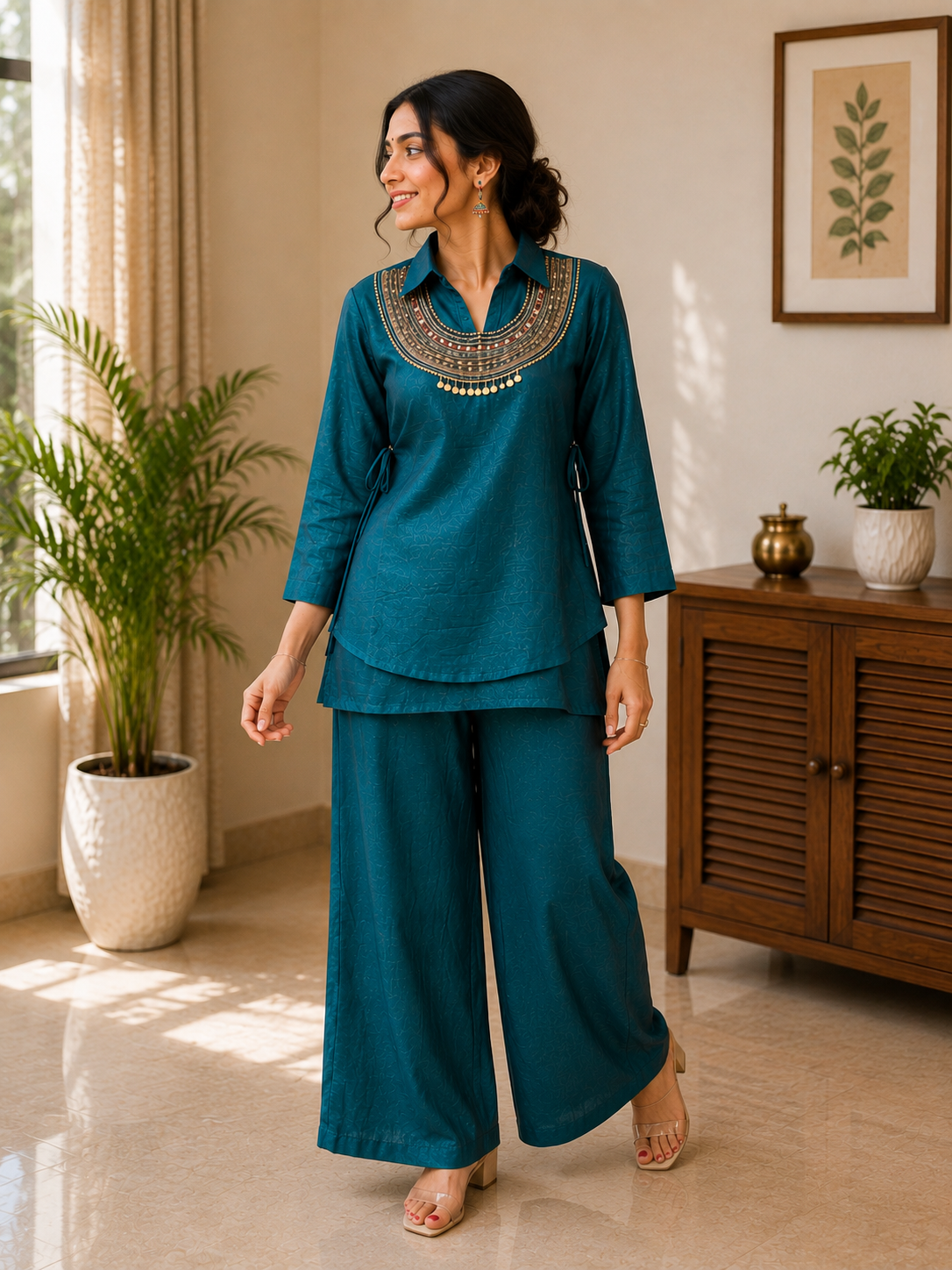 Viral Gold Crush Kurti Koti & Palazzo Set with Sequin Work