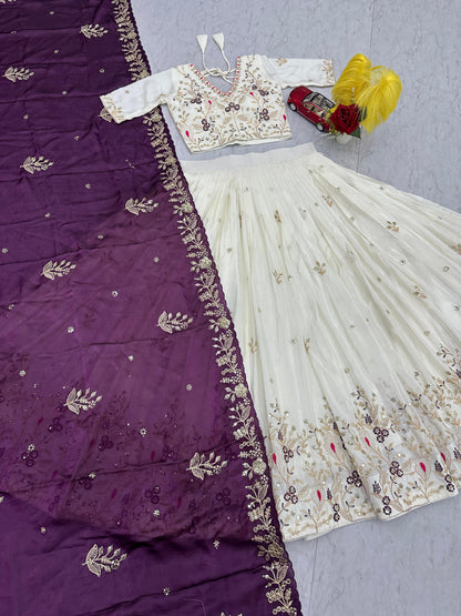 Festival Wear Chinon Embroidered Lehenga Choli Set
