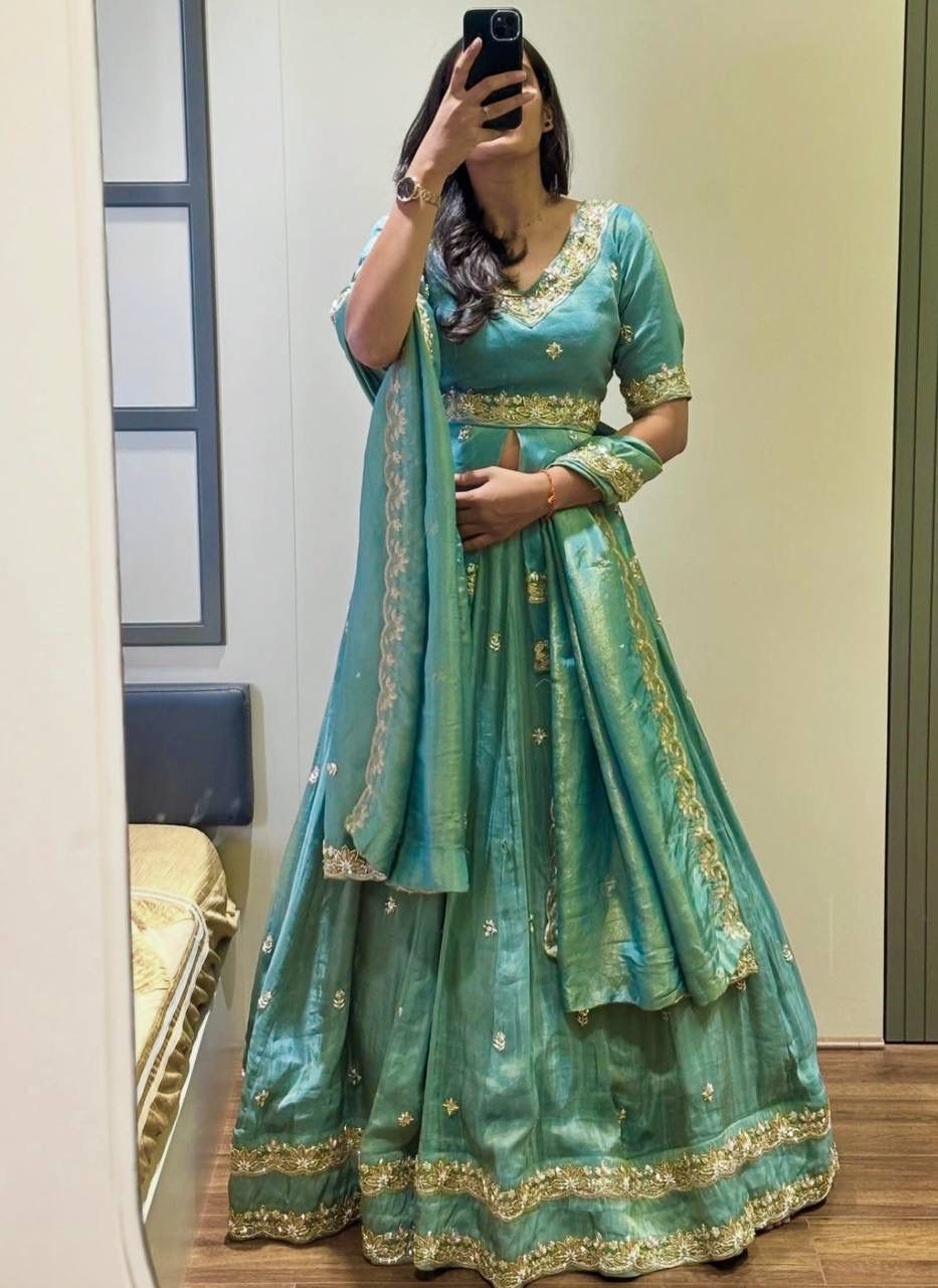 Premium Chinon Silk Wedding Wear Lehenga Choli with Sequence Work
