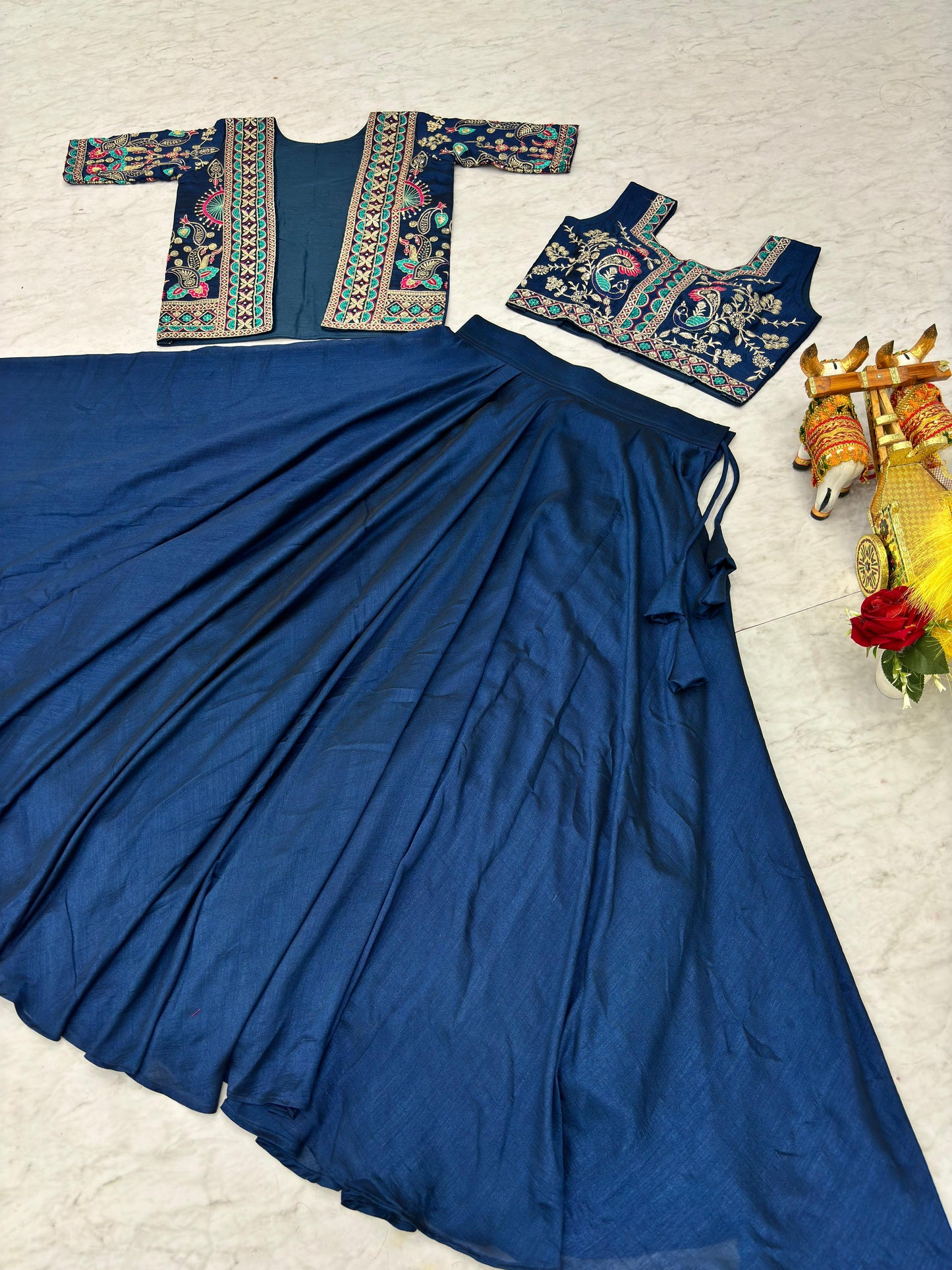 Festival Special Heavy Embroidery Lehenga Choli with Koti – Pure Vichitra Fabric Designer Set