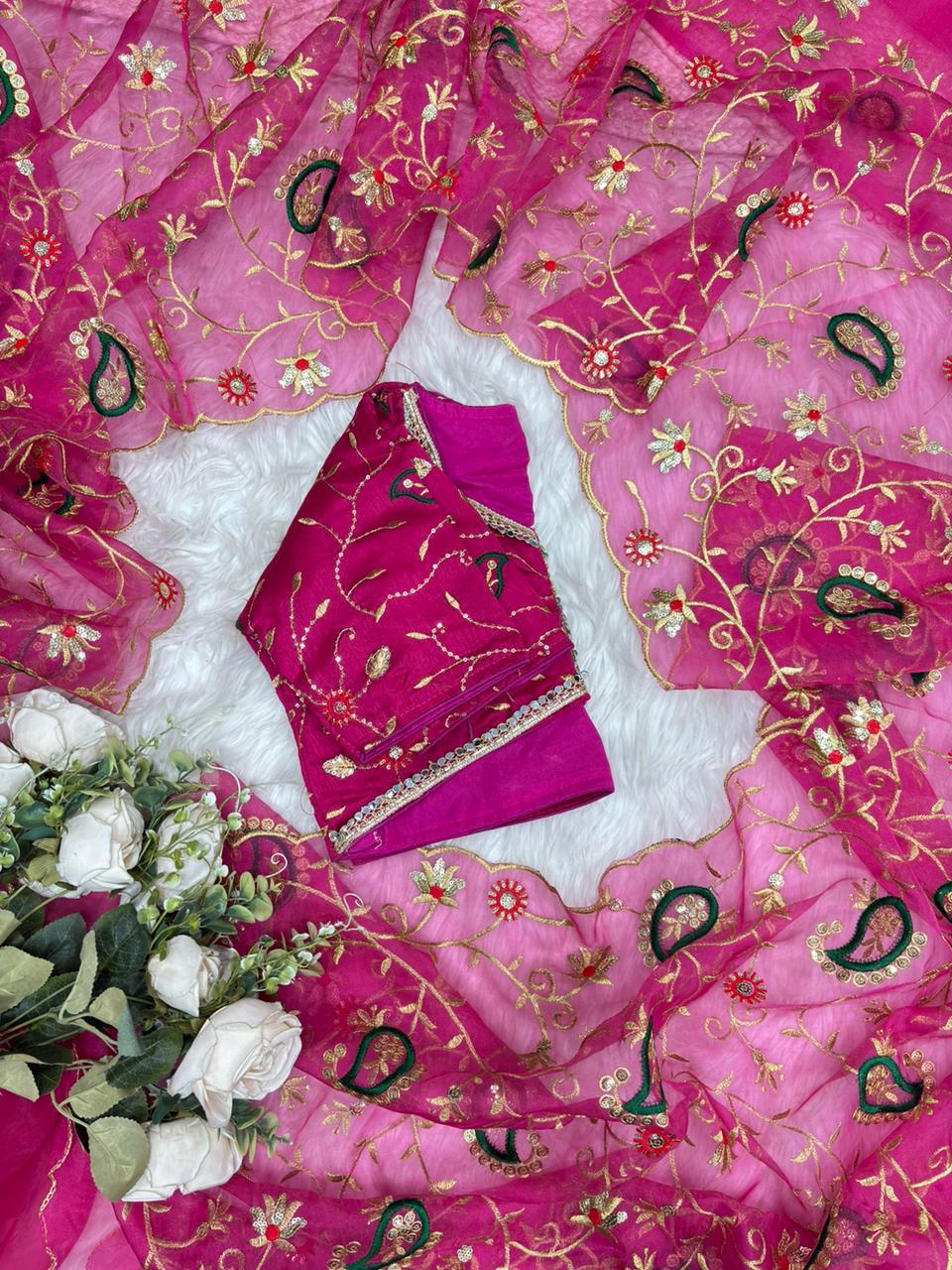 Tissue Silk Mirror Work Saree