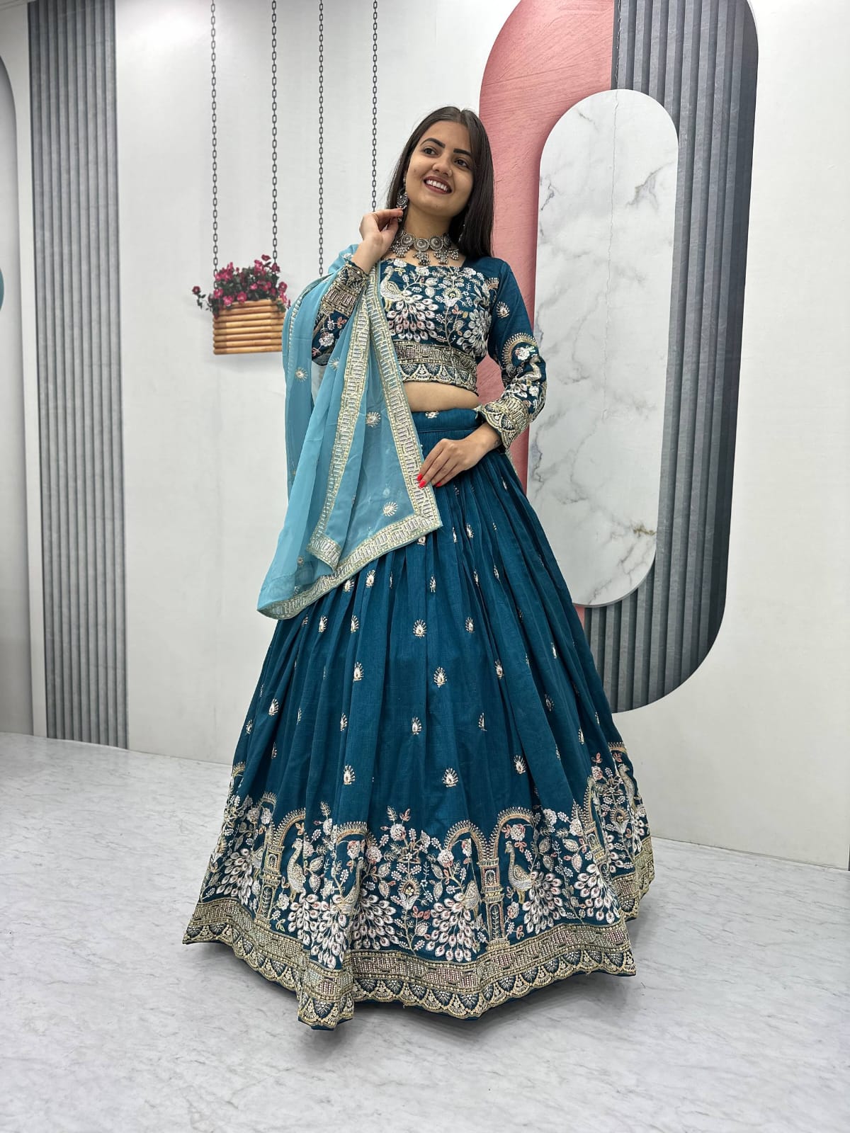 Vichitra Silk Heavy Embroidered Lehenga Choli with Dupatta – Real Model Look