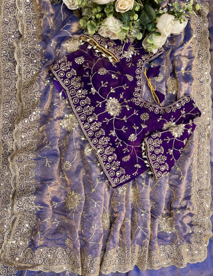 Adhya Fendy Chiffon Two Tone Saree with Embroidery, 3mm Sequence Jari Work & Fully Stitched Blouse | 6 Colors