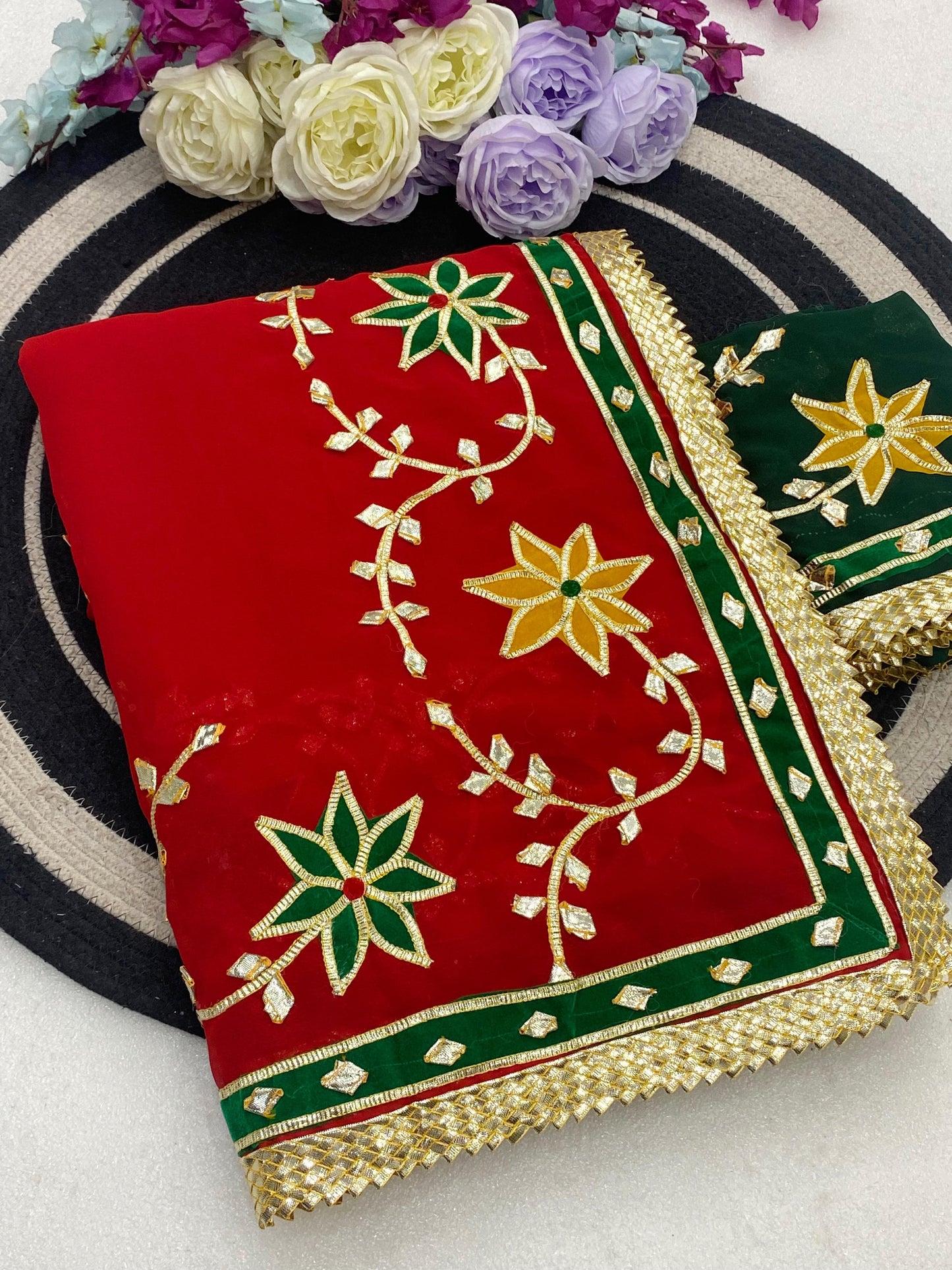 Hand Charkhi Gota Patti Work Georgette Saree