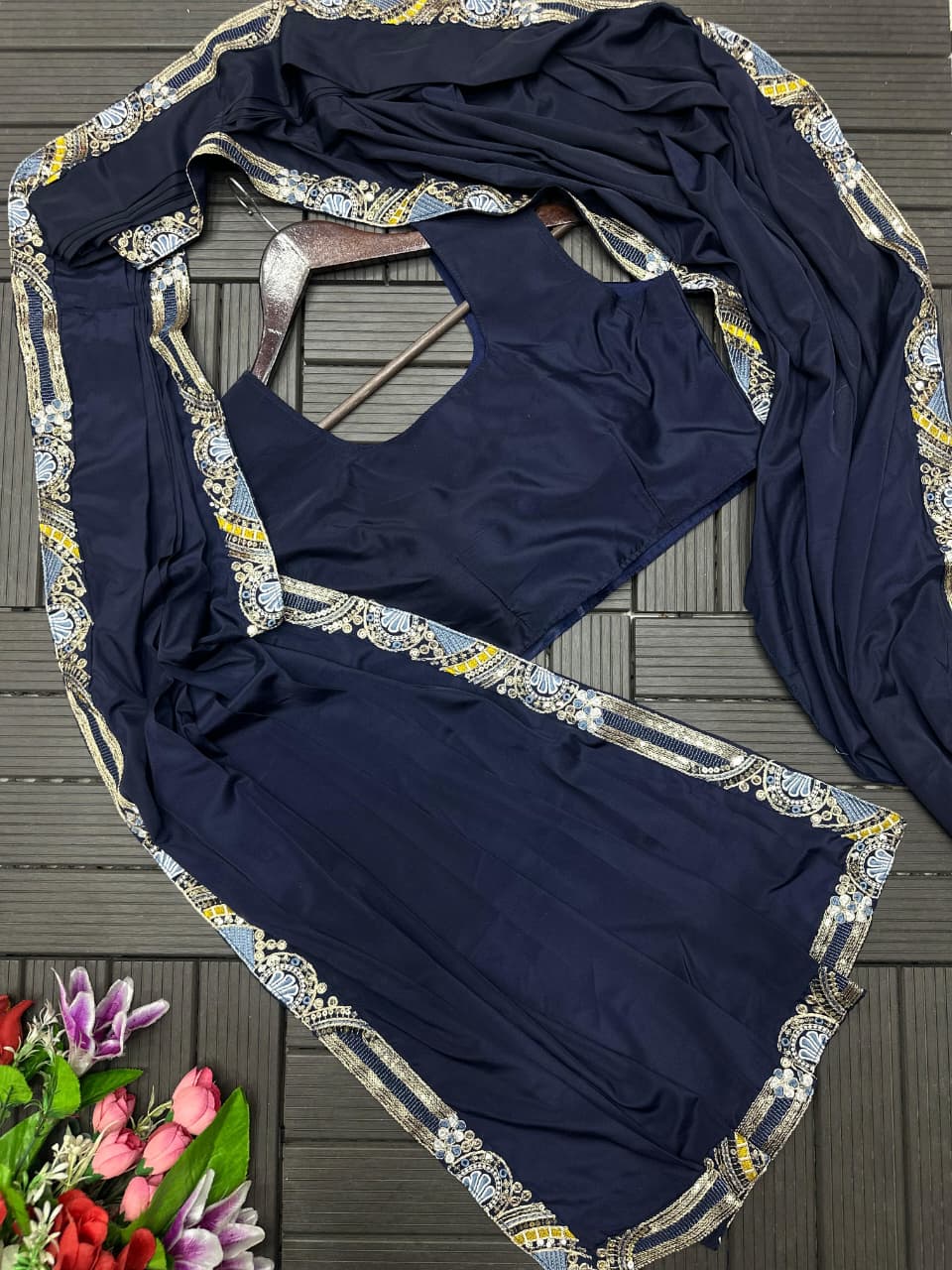 Ready to Wear Crepe Saree with Embroidery Sequence Jacket (Full Stitched)