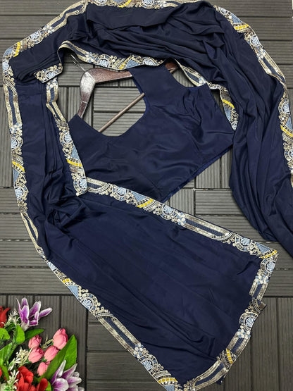 Ready to Wear Crepe Saree with Embroidery Sequence Jacket (Full Stitched)