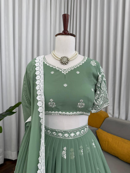 Premium Faux Georgette Embroidered Lehenga Choli Set