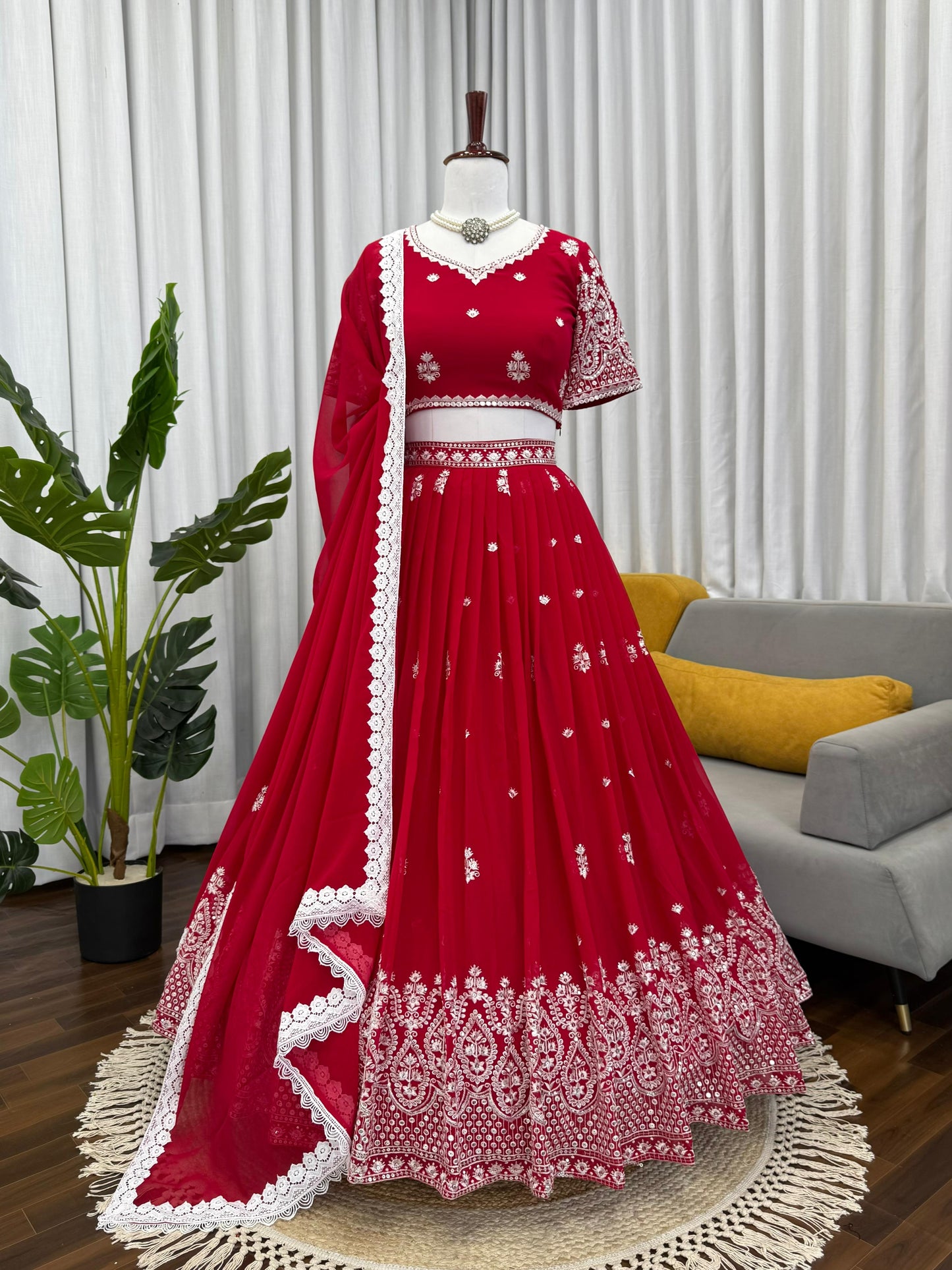 Premium Faux Georgette Embroidered Lehenga Choli Set