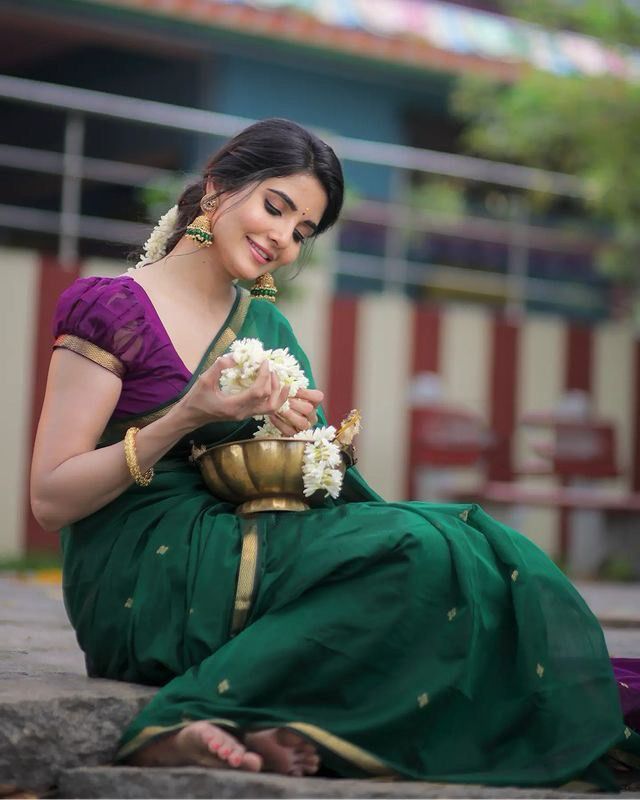 Green Chiffon Saree