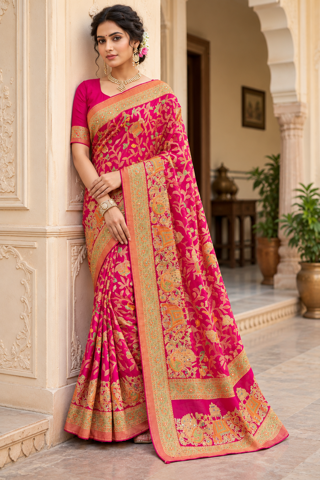 Trending Massmeelo Brasso Saree with Original Mirror Work & Designer Blouse