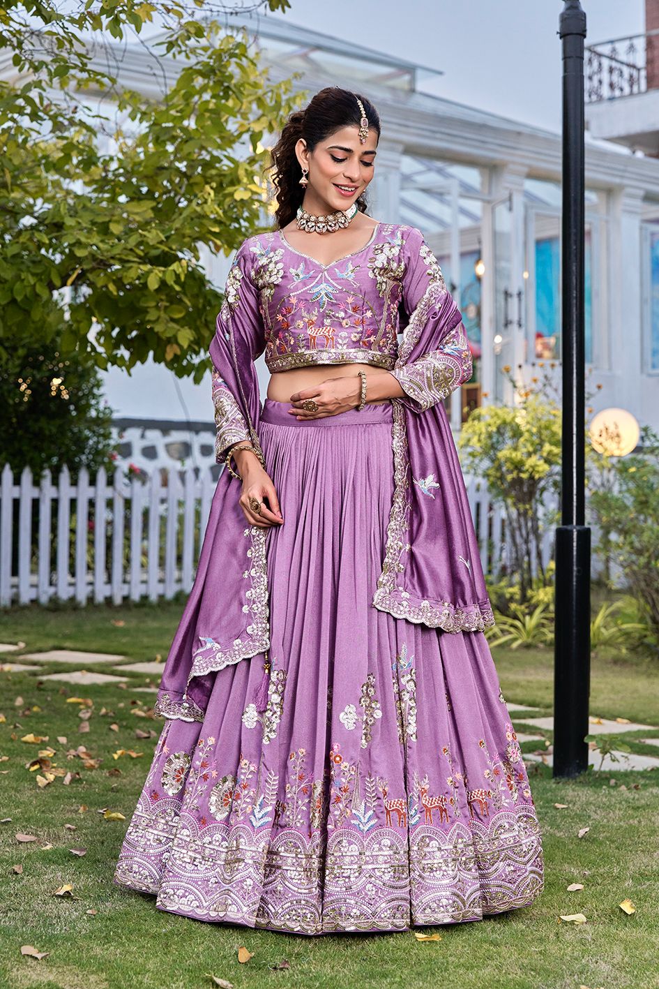 Wedding Embroidered Vichitra Silk Lehenga Choli Set