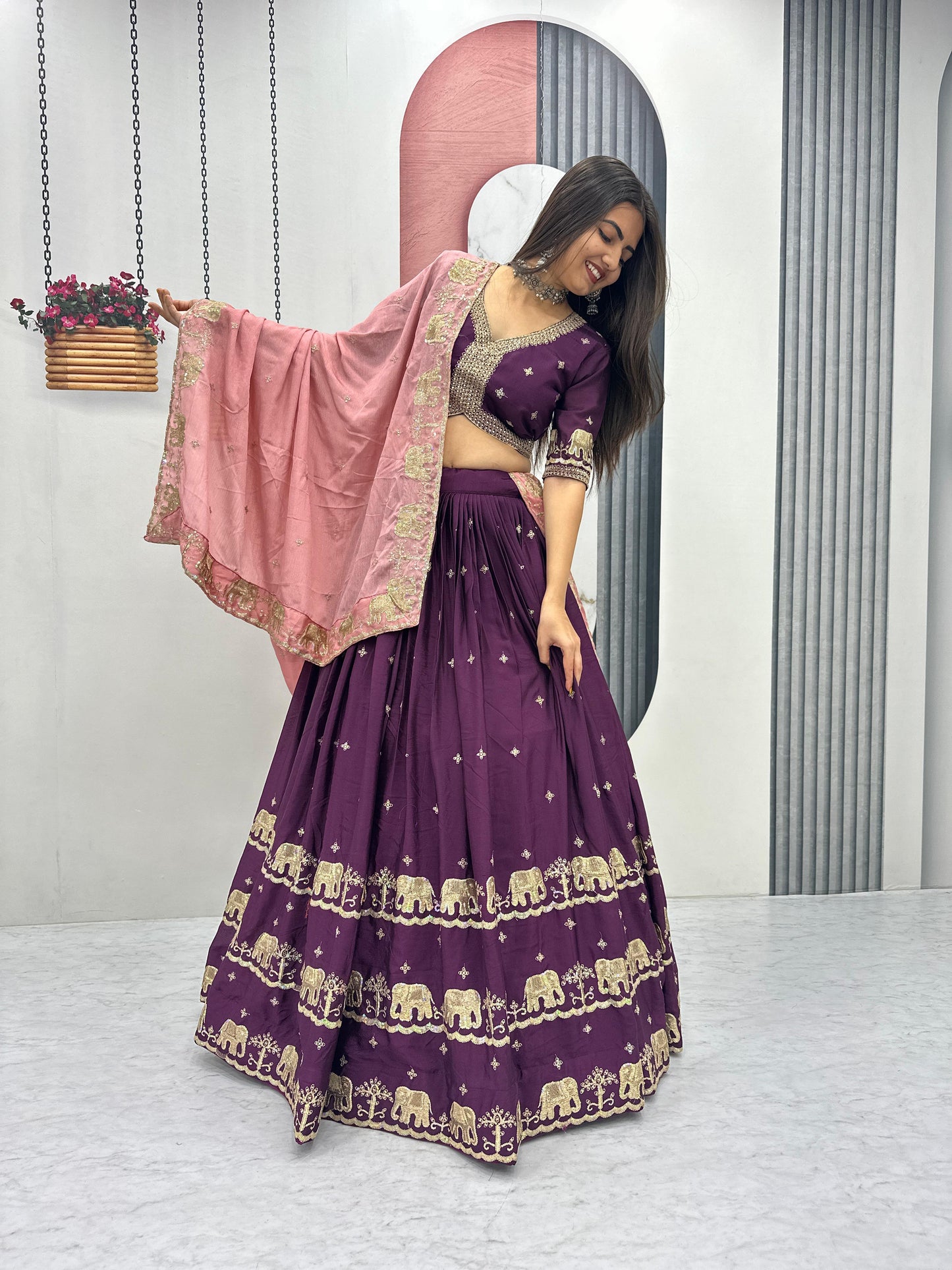 Pure Chinon Embroidered Festival Lehenga Choli Set