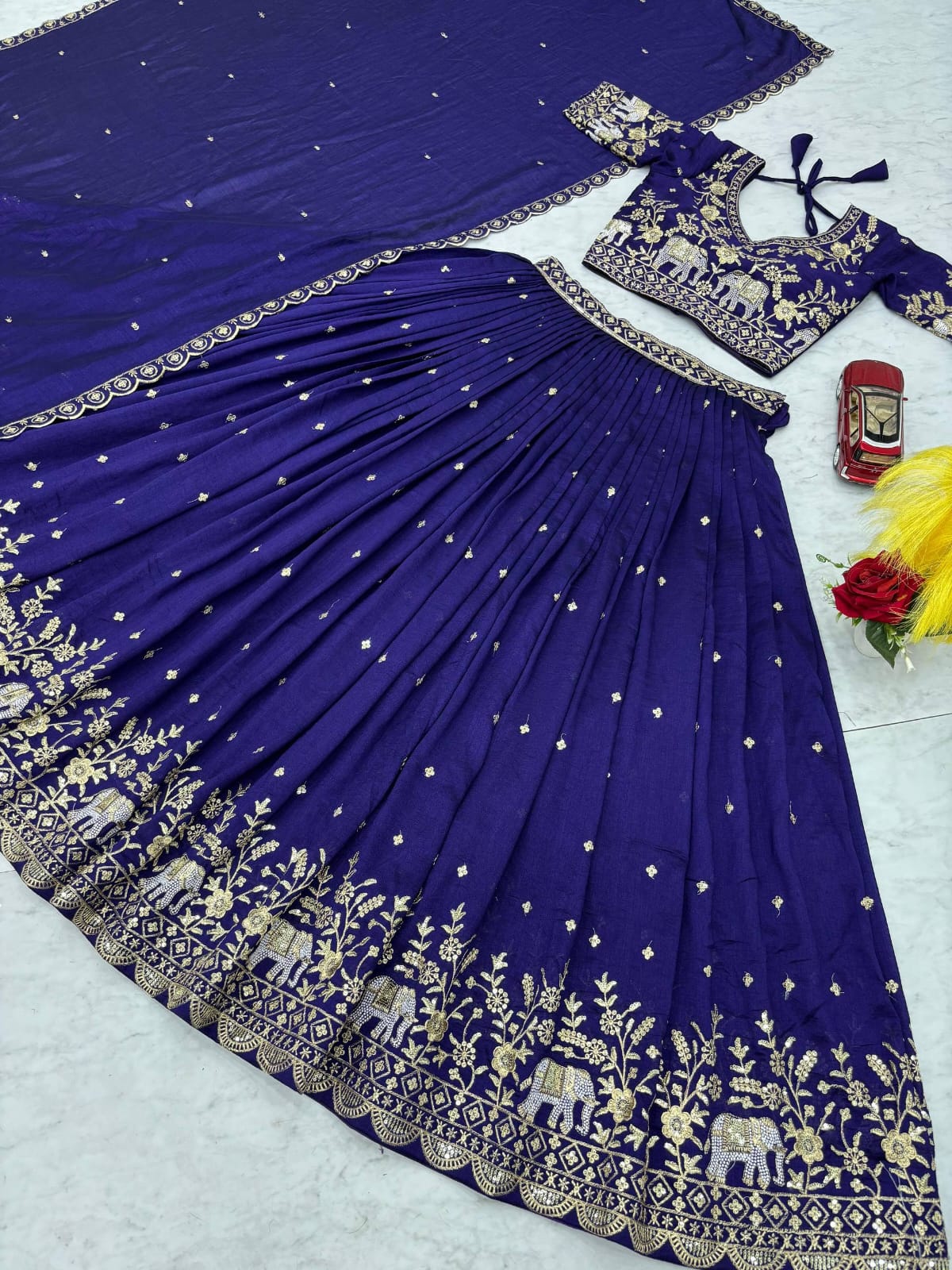 Festival Special Vichitra Silk Embroidered Lehenga Choli with Dupatta – Royal Blue & Rani Pink