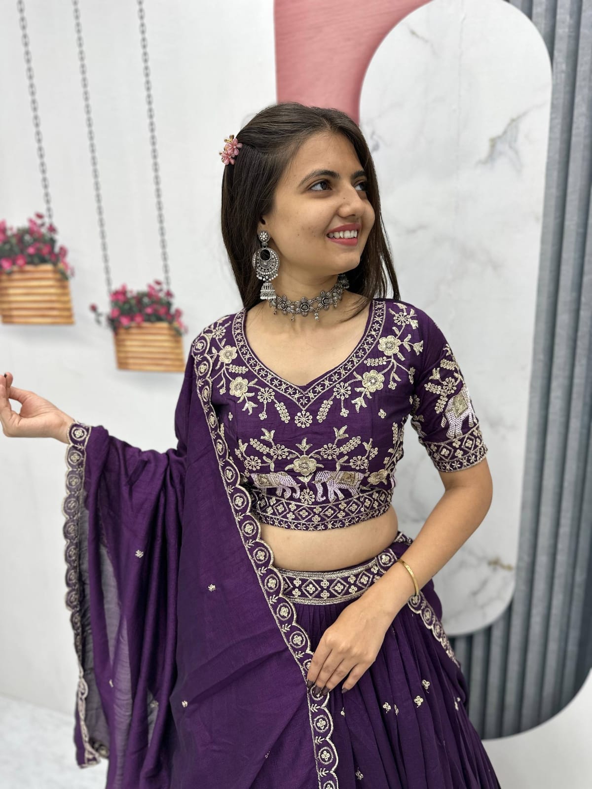 Elegant Festival Wear Lehenga Choli Set with premium Vichitra silk