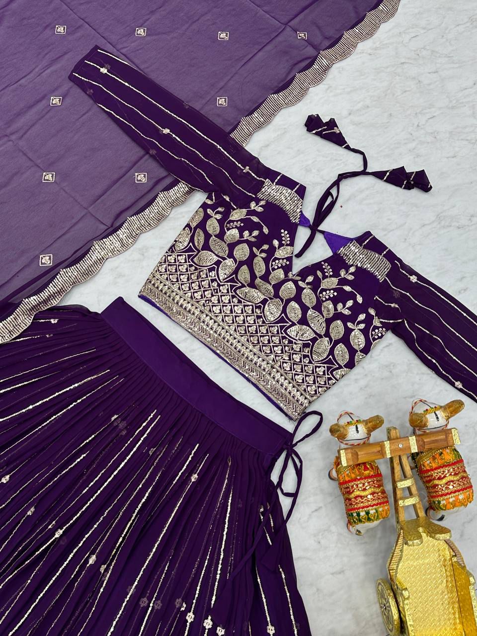 Purple Embroidered Wedding Lehenga Choli Set