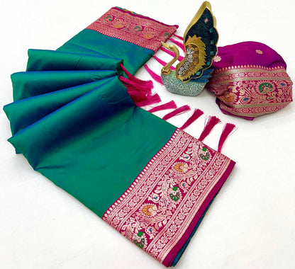 Premium Gala Silk Saree with Meenakari Zari Pallu & Contrast Designer Border