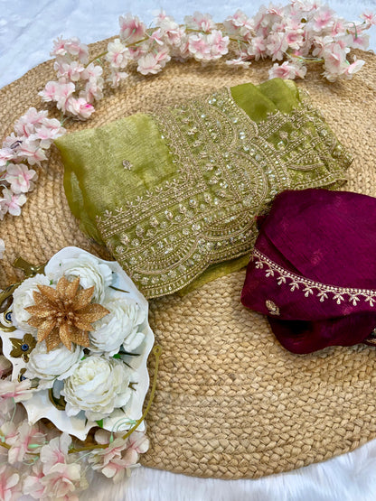 Elegant Space Chiffon Embroidery Saree with Scallop Border