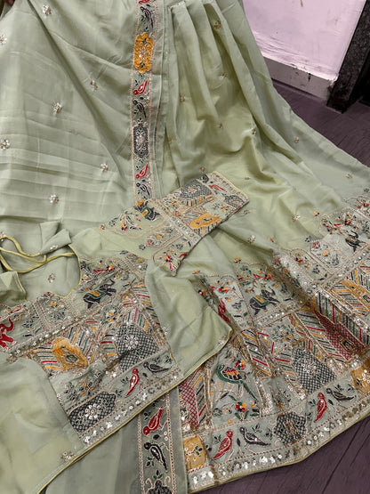 Heavy Embroidery Star Georgette Lehenga Choli Set