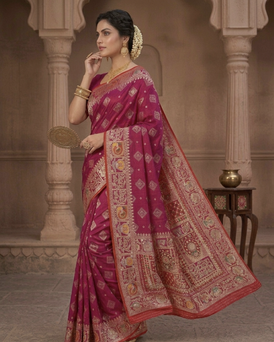 Wedding Special Dola Silk Designer Saree with Zarkhan Work