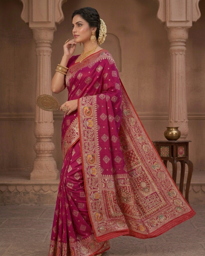 Wedding Special Dola Silk Designer Saree with Zarkhan Work