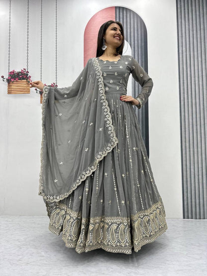 Partywear Embroidered Georgette Gown Set