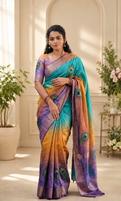 Pure Tussar Silk Saree for Women | Handloom Bhagalpuri Panel Design with Golden Border