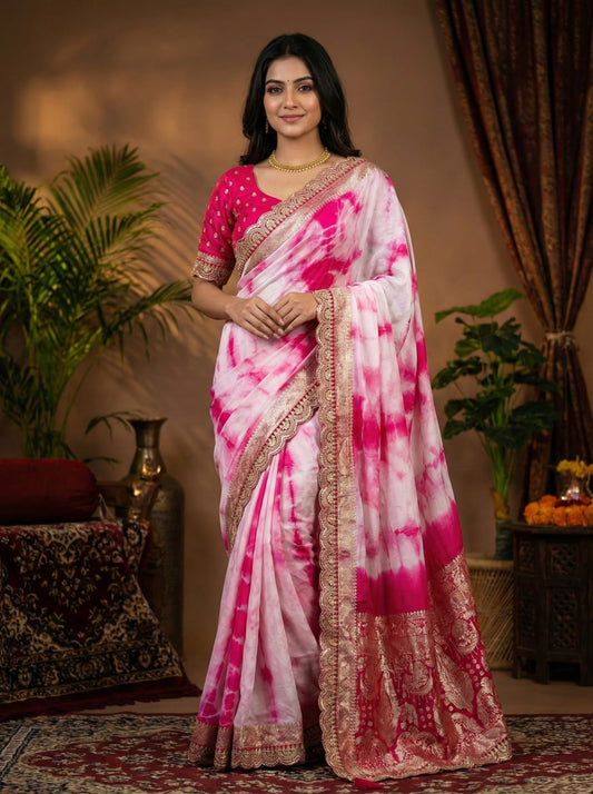 Pure Viscose Prism Hand Dye Saree with Zari Border