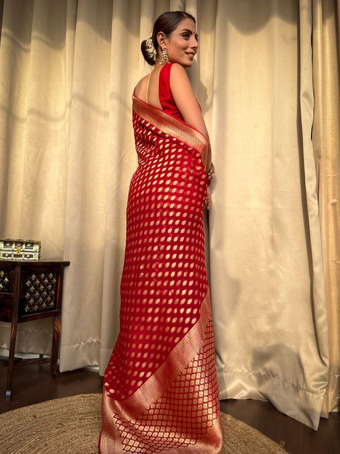 Red Gold Buti Saree