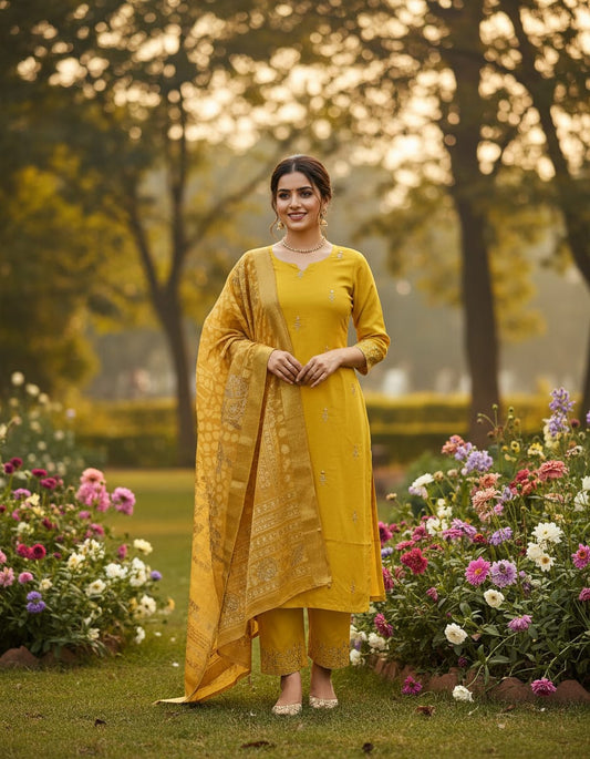 Premium Roman Silk Kurti Pant Set with Digital Print Dupatta – Festival Wear Designer Suit