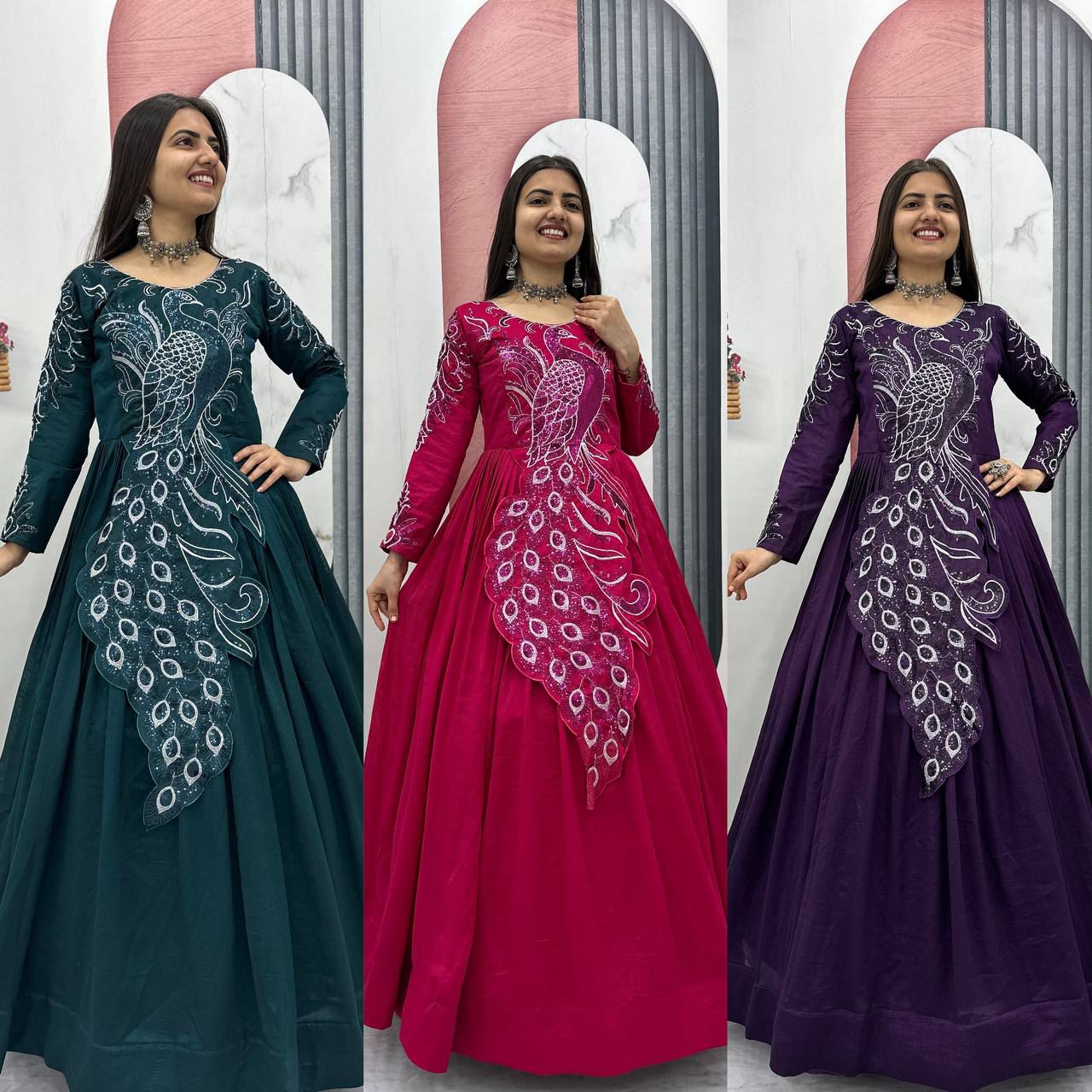 Festival Embroidered Vichitra Silk Gown