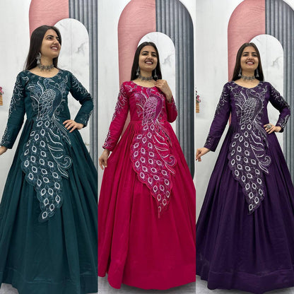 Festival Embroidered Vichitra Silk Gown