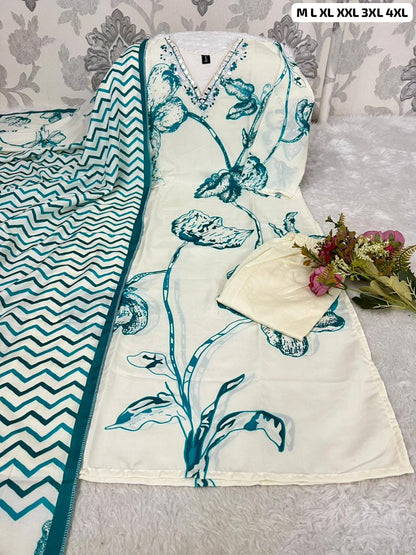 Best Seller Muslin Silk Kurti Pant Dupatta Set | Floral Print | M–4XL