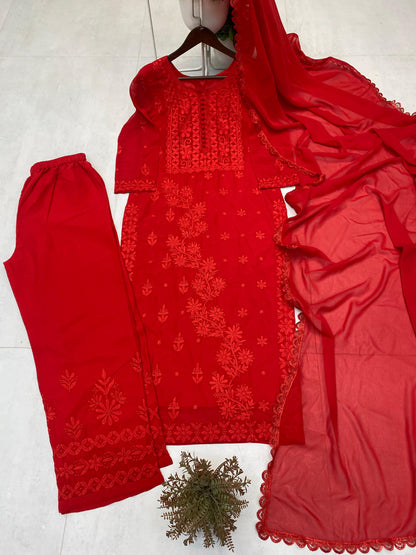 Designer Georgette Embroidered Suit Set With Dupatta