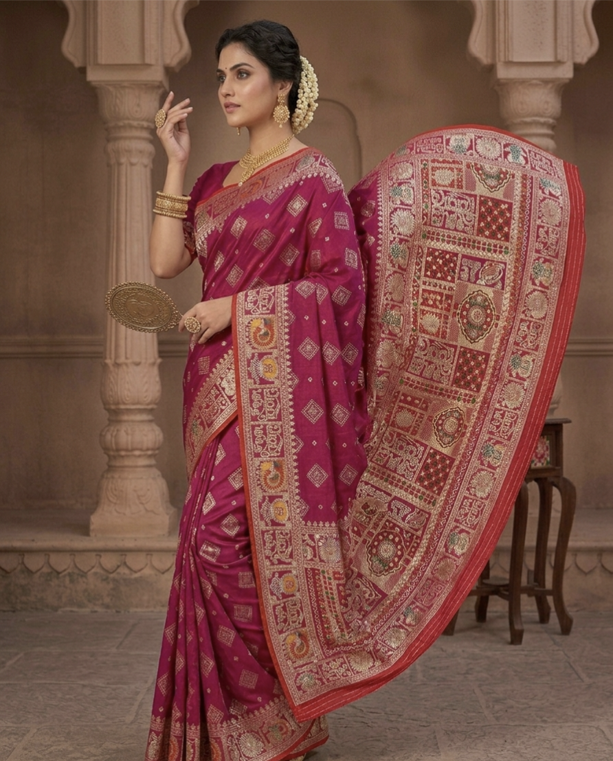 Wedding Special Dola Silk Designer Saree with Zarkhan Work