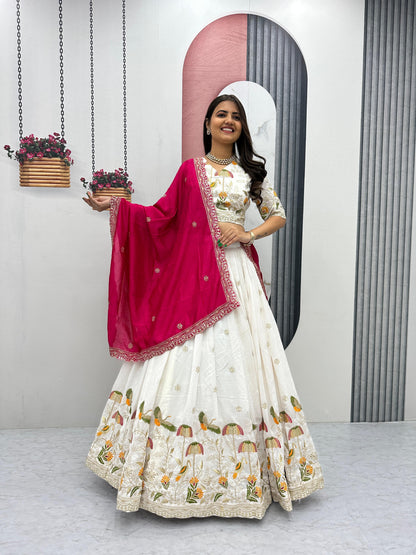 Embroidered Vichitra Silk Lehenga Choli Set