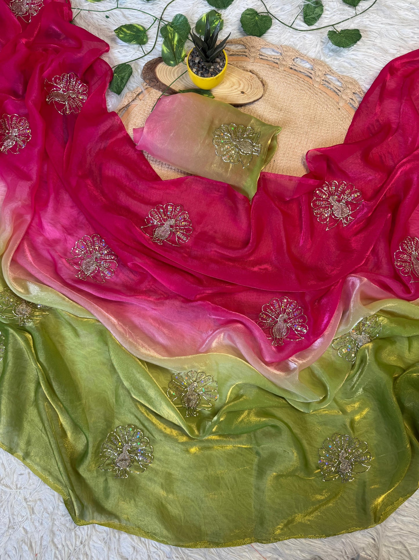 Soft Space Silk Ombre Saree with Sequins & Zari Work – Designer Party Wear