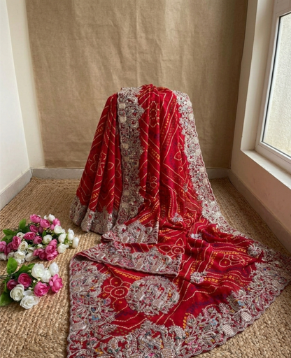 Bandhej Gota Patti Work Saree in Soft Georgette with Heavy Embroidery Border