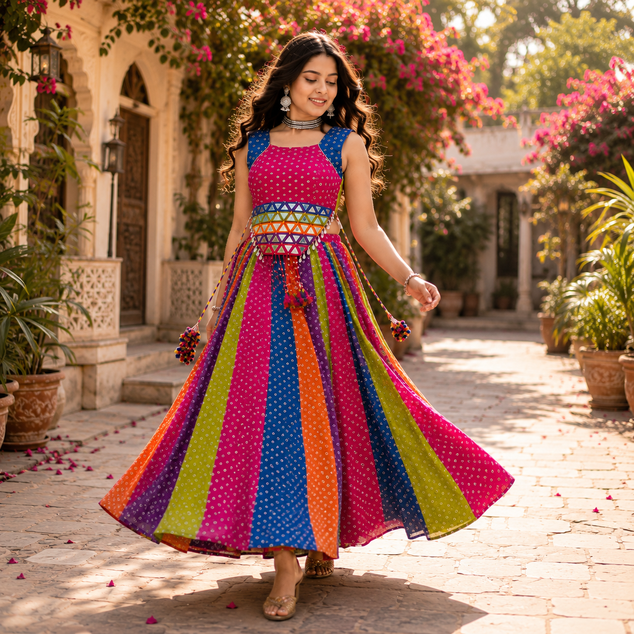 Navratri Special 6+ Meter Flair Georgette Lehenga Choli with Mirror Work | Women Festive Wear