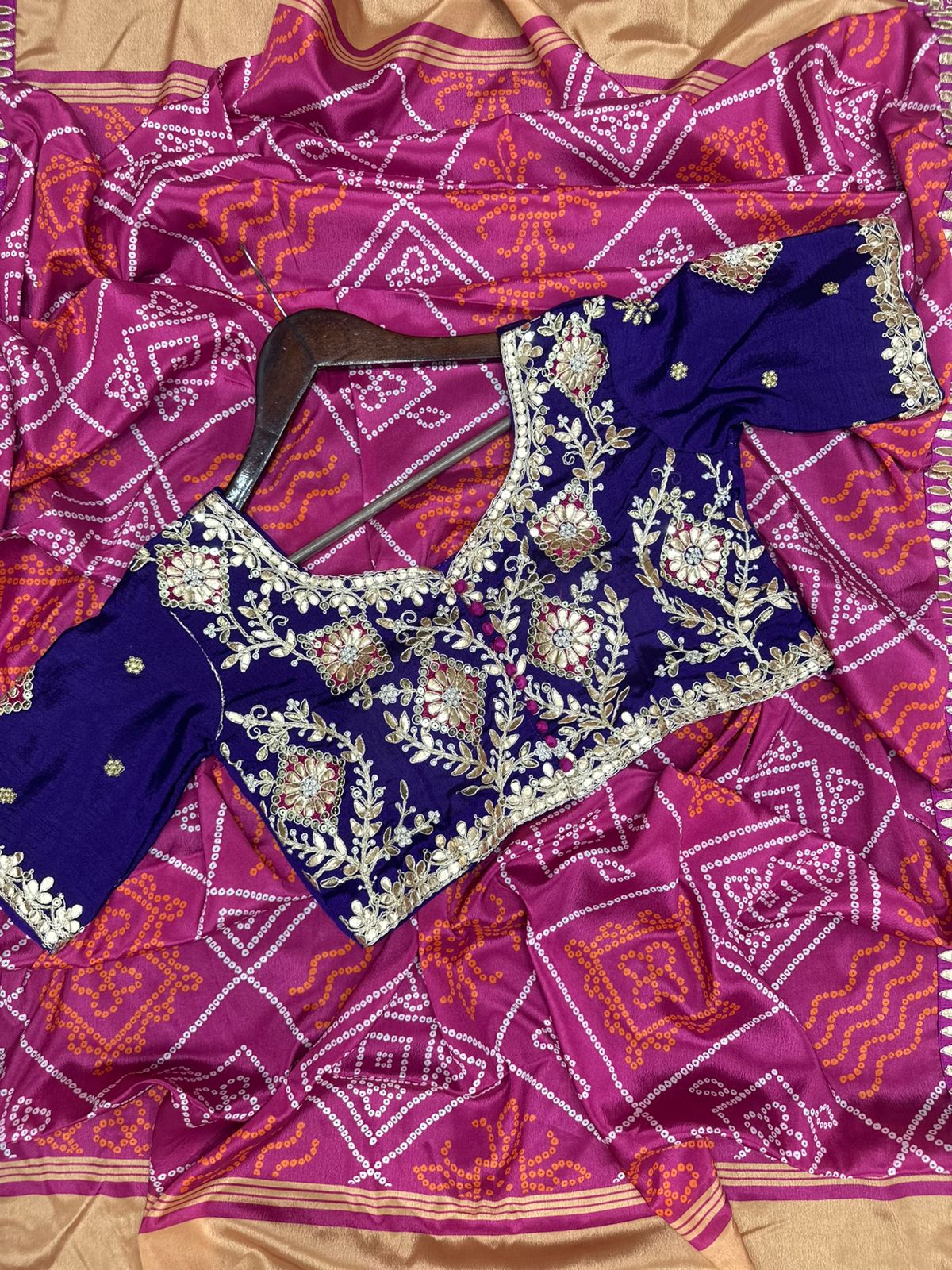 Purple Chinon Embroidery Lehenga Choli with Gotta Patti Work | Full Stitched