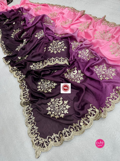 Elegant Dual Tone Silk Saree with Zari Motifs & Designer Border